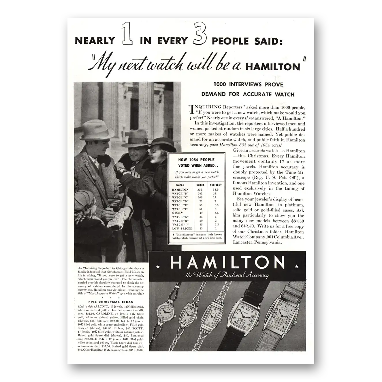 1934 Hamilton Watch My Next Watch Will Be Hamilton Vintage Magazine Print Ad