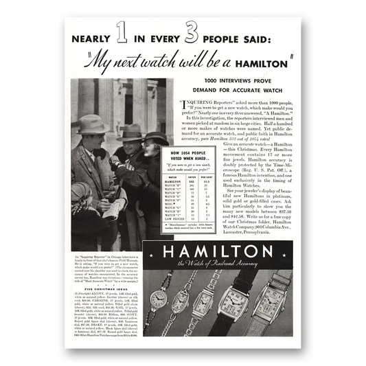 1934 Hamilton Watch My Next Watch Will Be Hamilton Vintage Magazine Print Ad