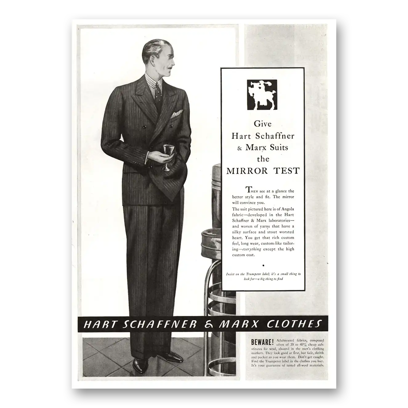 1934 Hart Schaffner Marx Suits The Mirror Test Vintage Magazine Print Ad