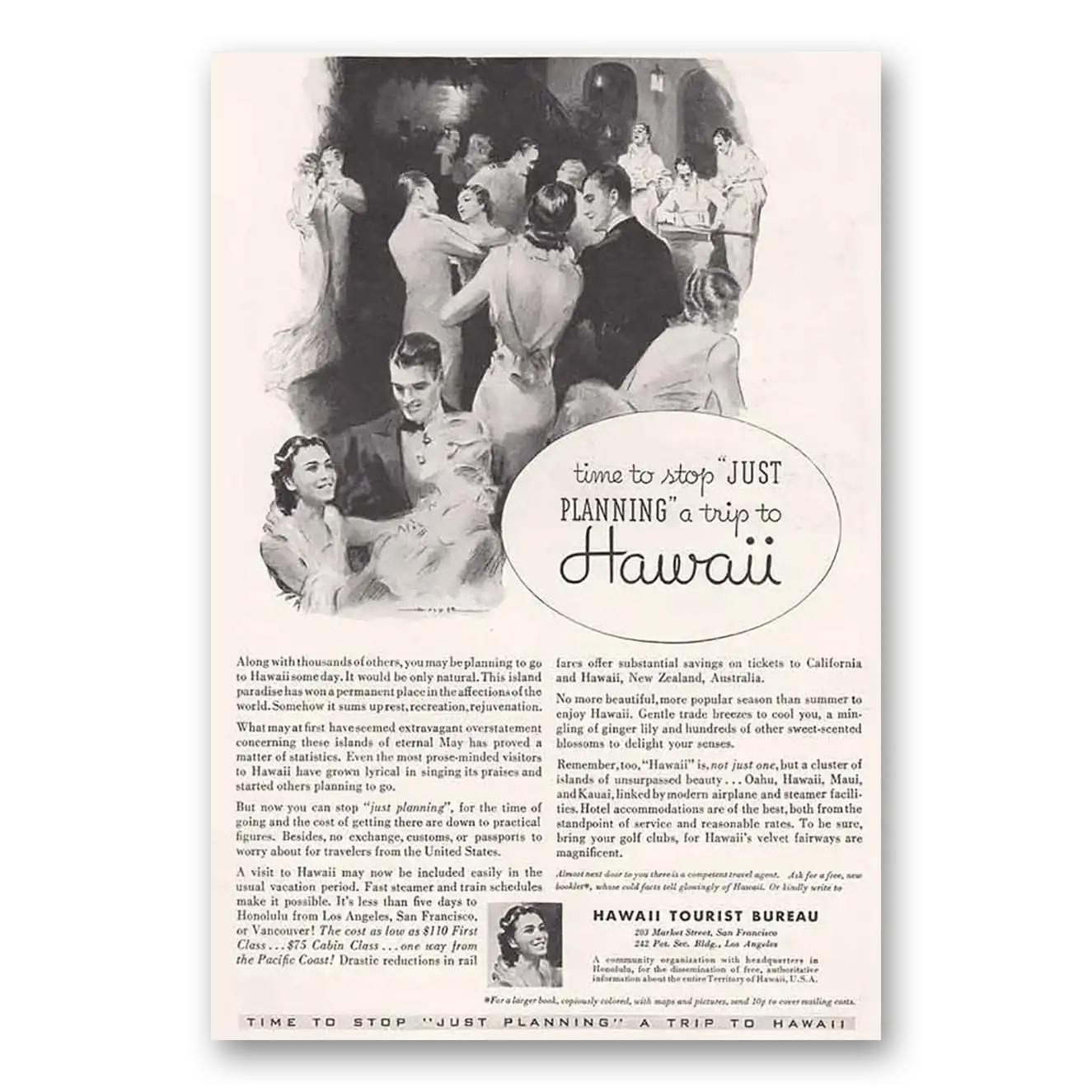 1934 Hawaii Time to Stop Just Planning a Trip to Hawaii Vintage Magazine Print Ad