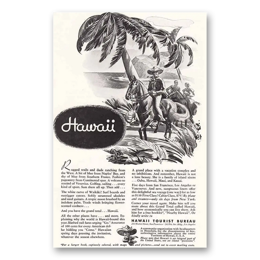 1934 Hawaii Rugged Trails and Dude Ranching Vintage Magazine Print Ad