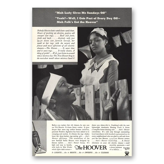 1934 Hoover Vacuum Mah Lady Gives Me Sundays Off Vintage Magazine Print Ad