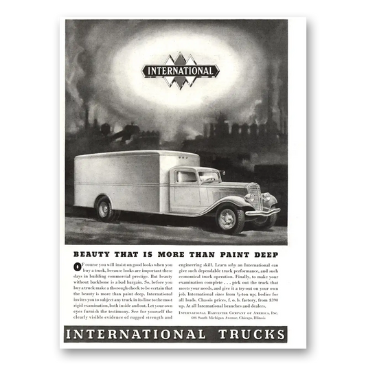 1934 International Trucks Beauty More Than Paint Deep Vintage Magazine Print Ad