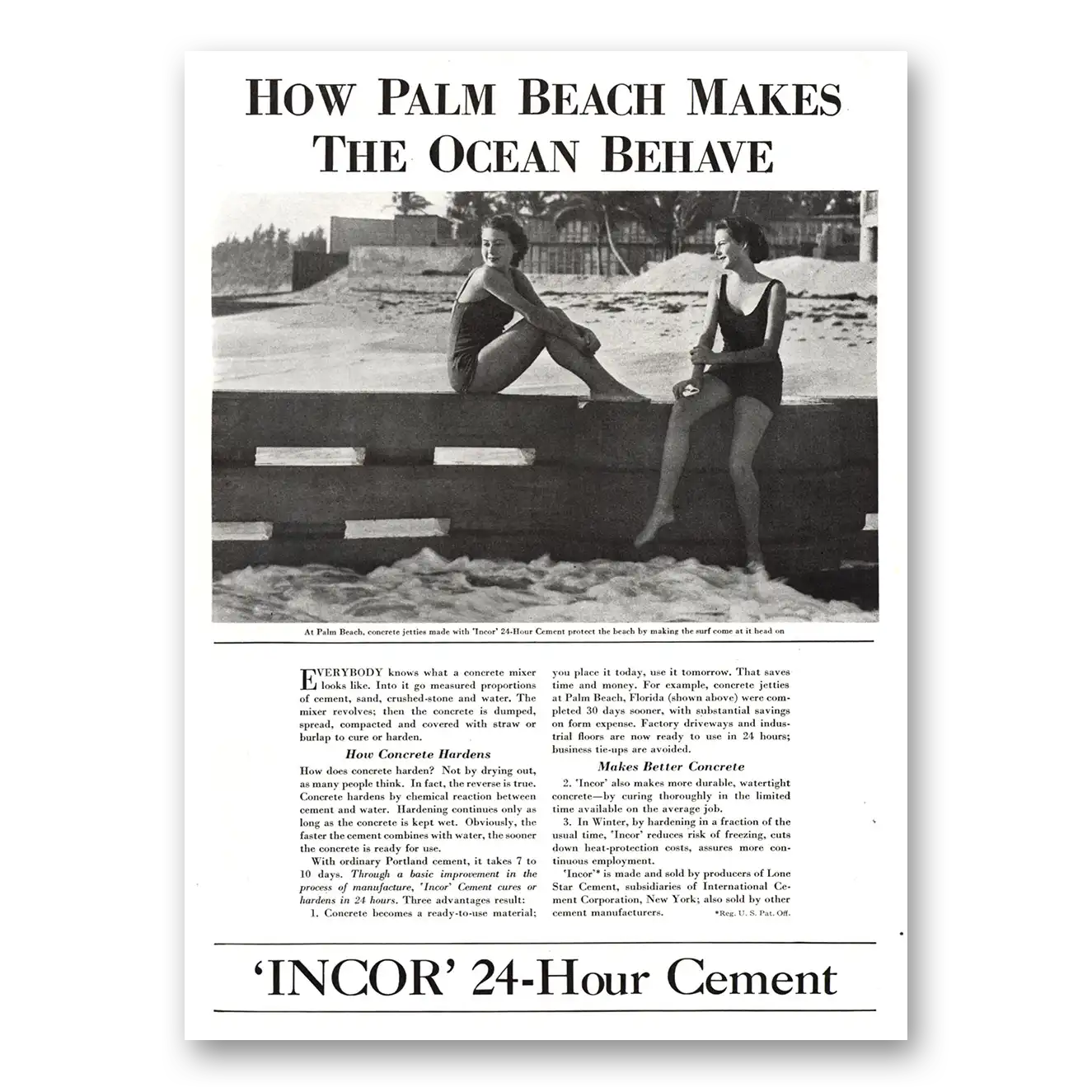 1934 Lone Star Cement Palm Beach Makes the Ocean Behave Vintage Magazine Print Ad