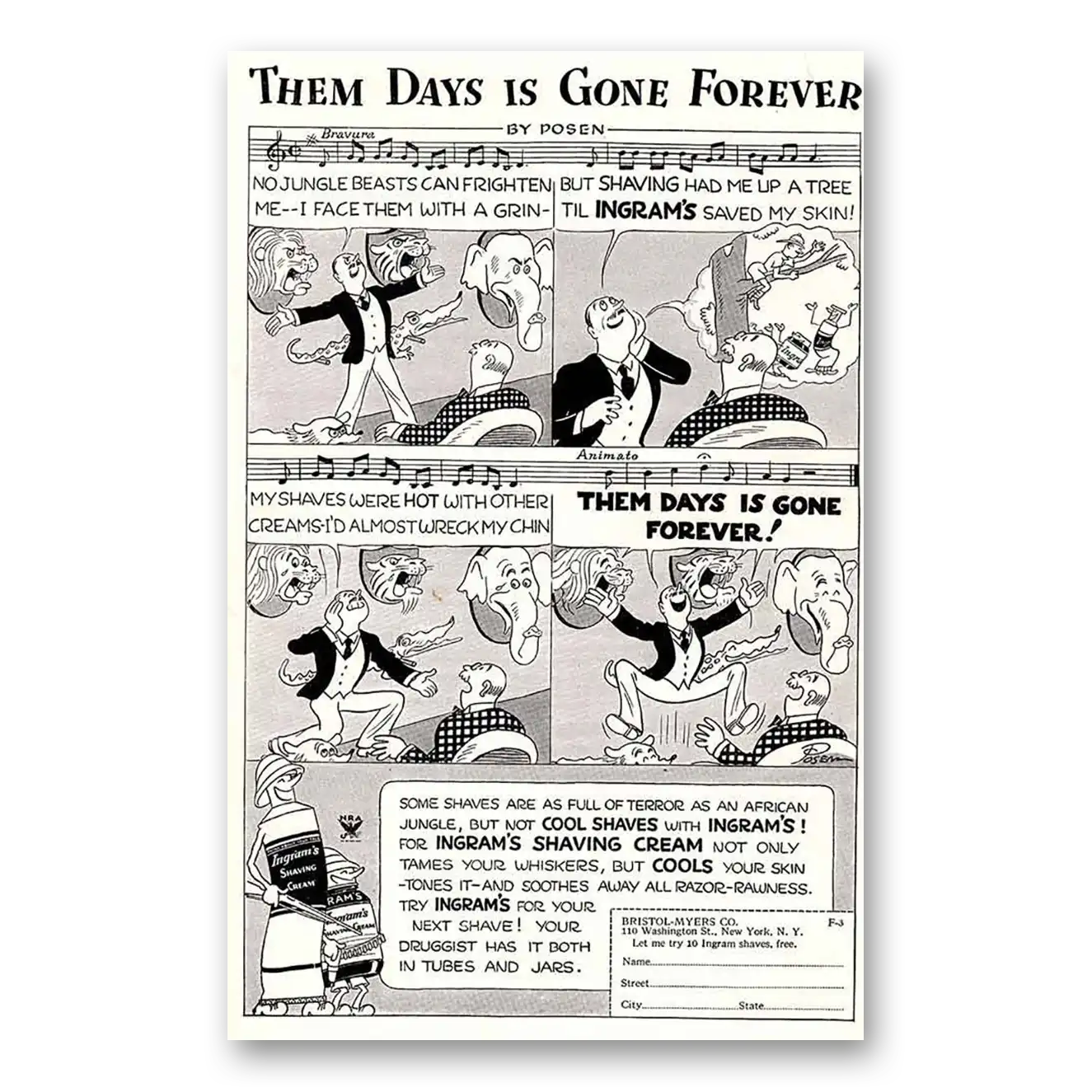 1934 Ingrams Shaving Cream Them Days Is Gone Forever Vintage Magazine Print Ad