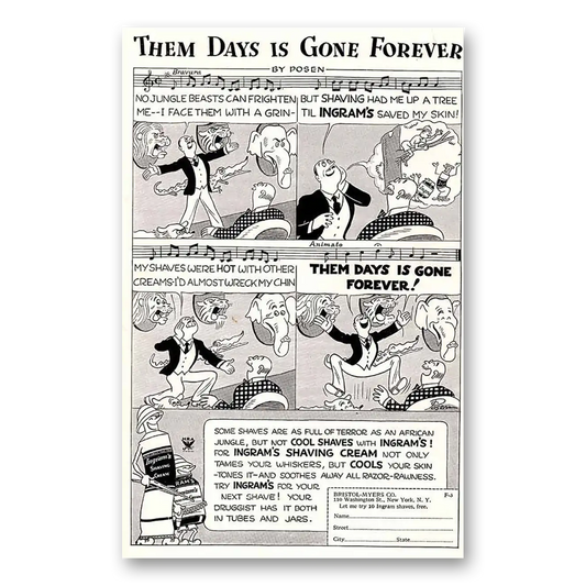 1934 Ingrams Shaving Cream Them Days Is Gone Forever Vintage Magazine Print Ad