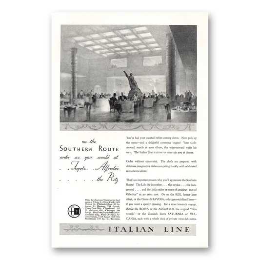 1934 Italian Line Southern Route Foyots Alfredos Ritz Vintage Magazine Print Ad