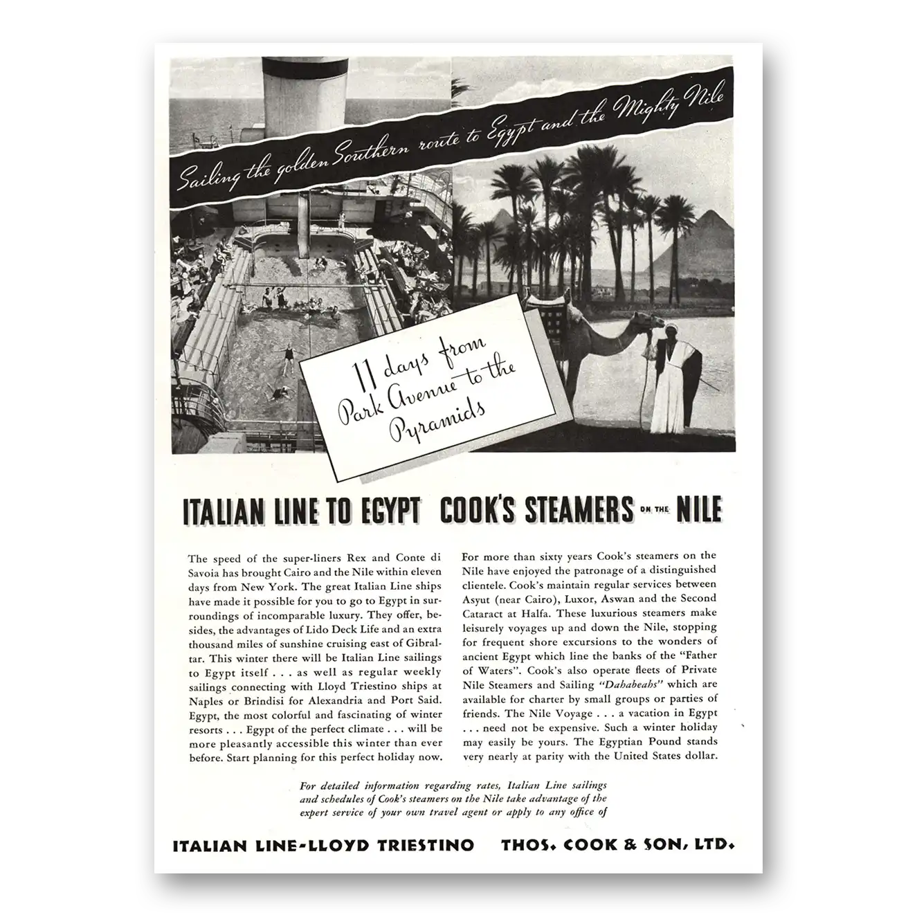 1934 Italian Line Egypt Cooks Steamers Nile Vintage Magazine Print Ad