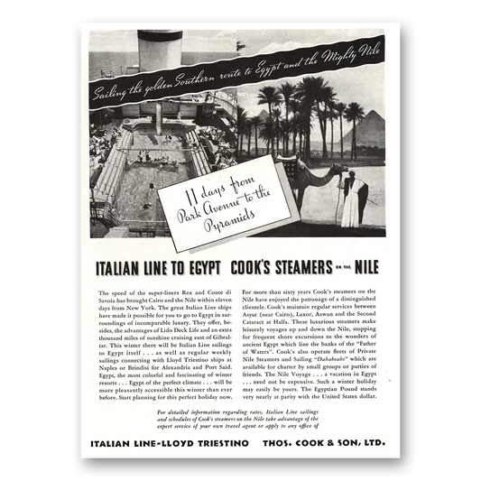 1934 Italian Line Egypt Cooks Steamers Nile Vintage Magazine Print Ad