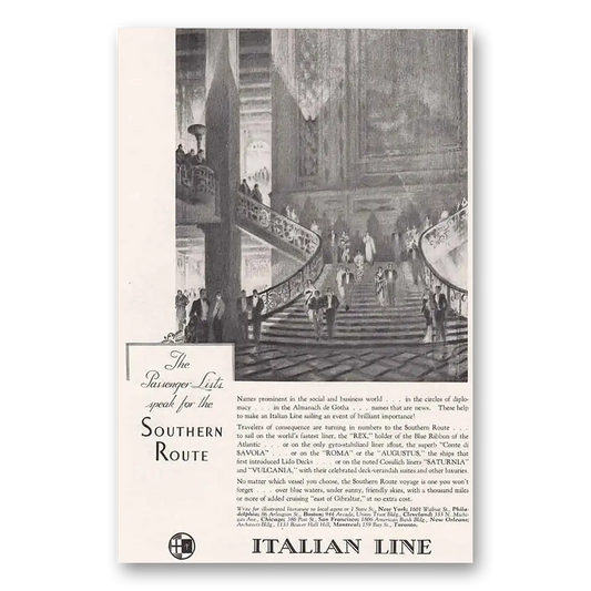 1934 Italian Line Passenger Lists Speak for the Southern Route Vintage Magazine Print Ad