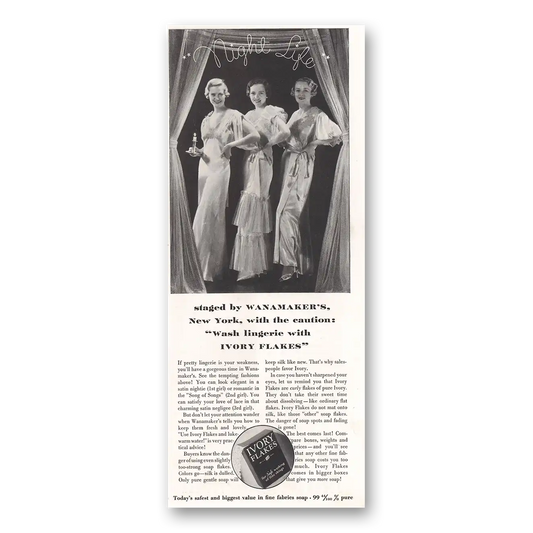 1934 Ivory Flakes Night Life Wanamakers Vintage Magazine Print Ad