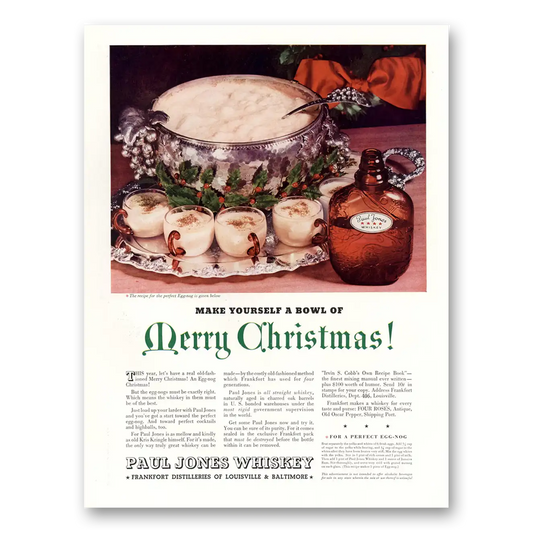 1934 Paul Jones Whiskey Make Yourself a Bowl of Merry Christmas Vintage Magazine Print Ad