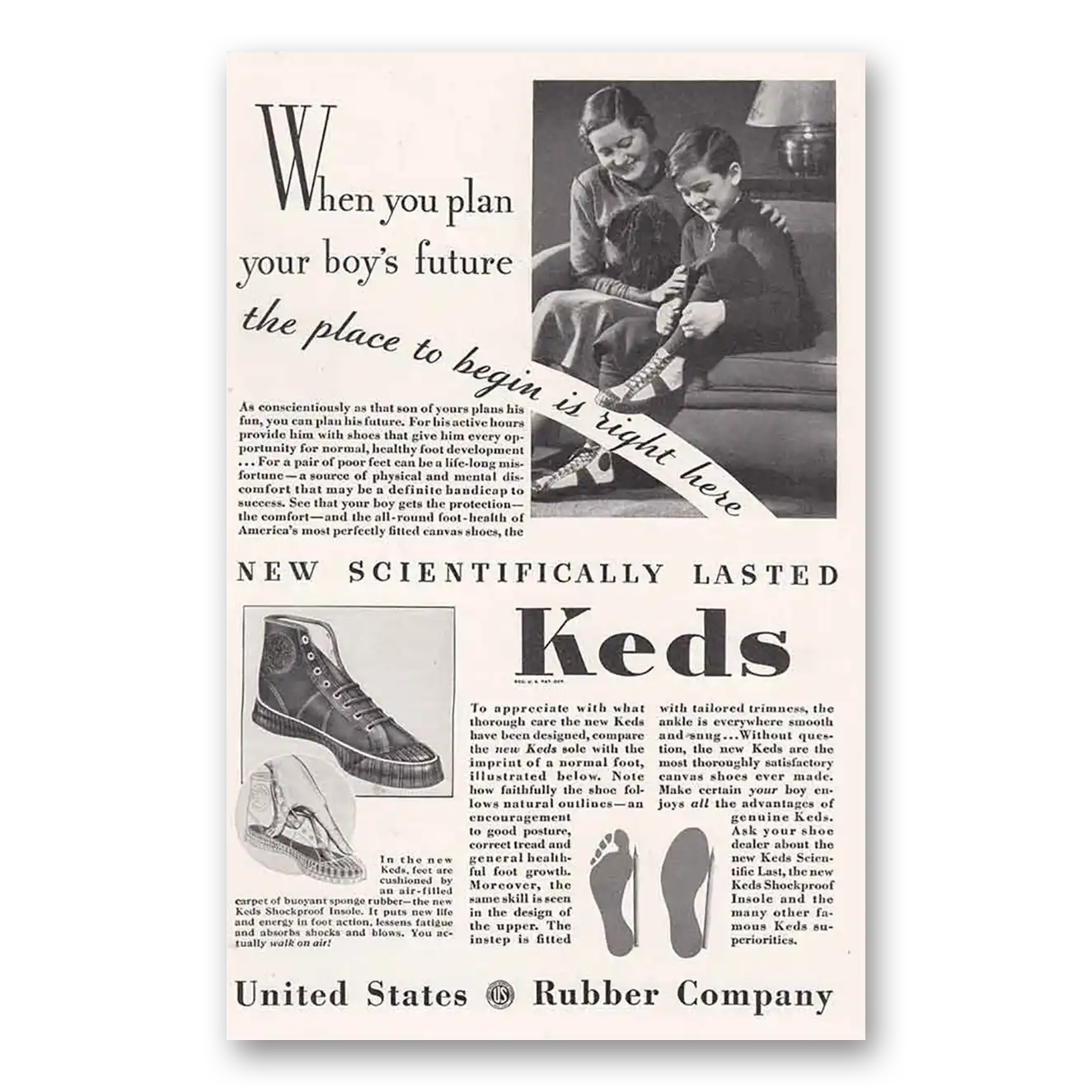 1934 Keds Shoes When You Plan Your Boys Future Vintage Magazine Print Ad