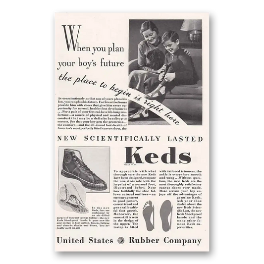 1934 Keds Shoes When You Plan Your Boys Future Vintage Magazine Print Ad