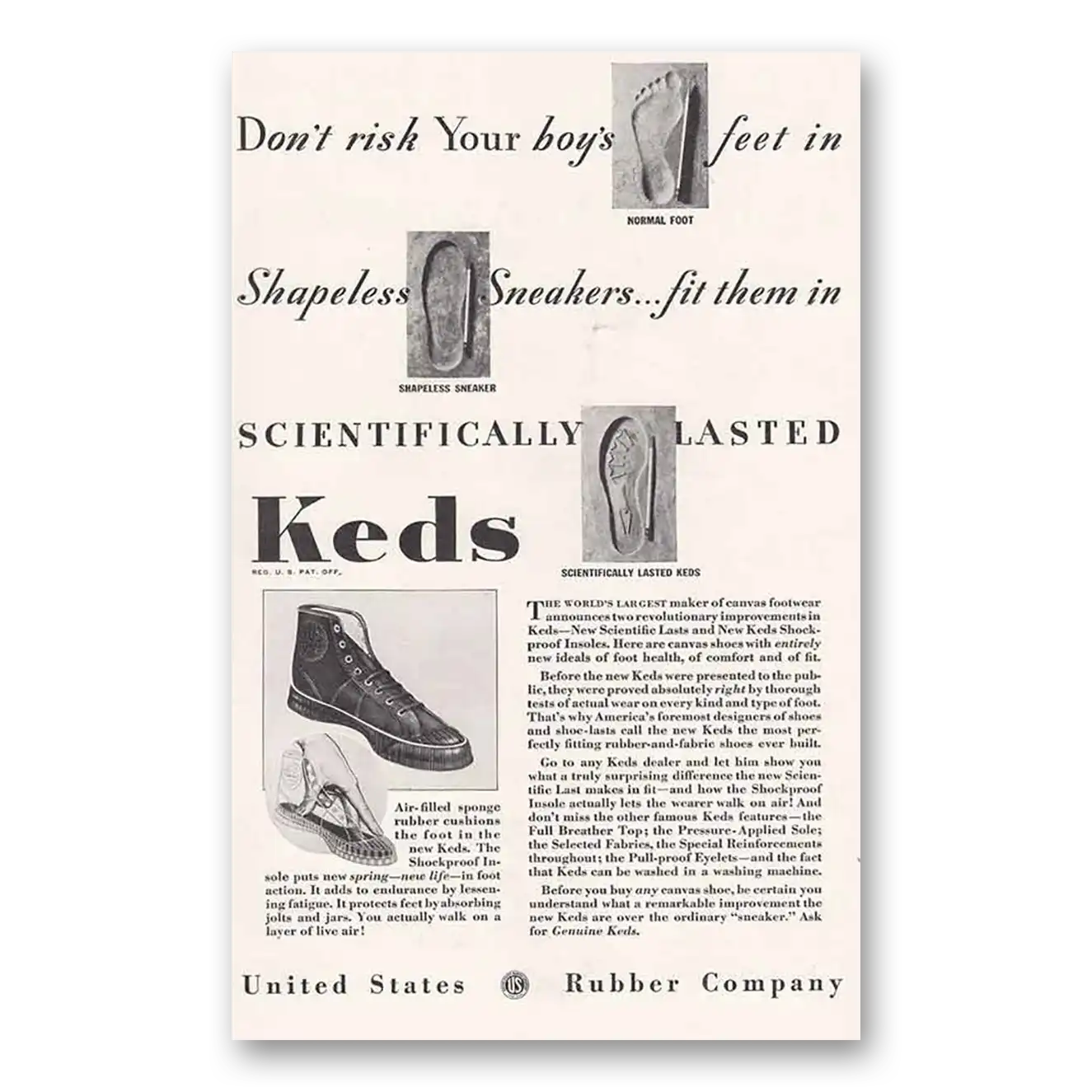 1934 Keds Shoes Don't Risk Your Boys Feet Vintage Magazine Print Ad