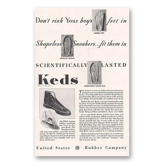 1934 Keds Shoes Don't Risk Your Boys Feet Vintage Magazine Print Ad