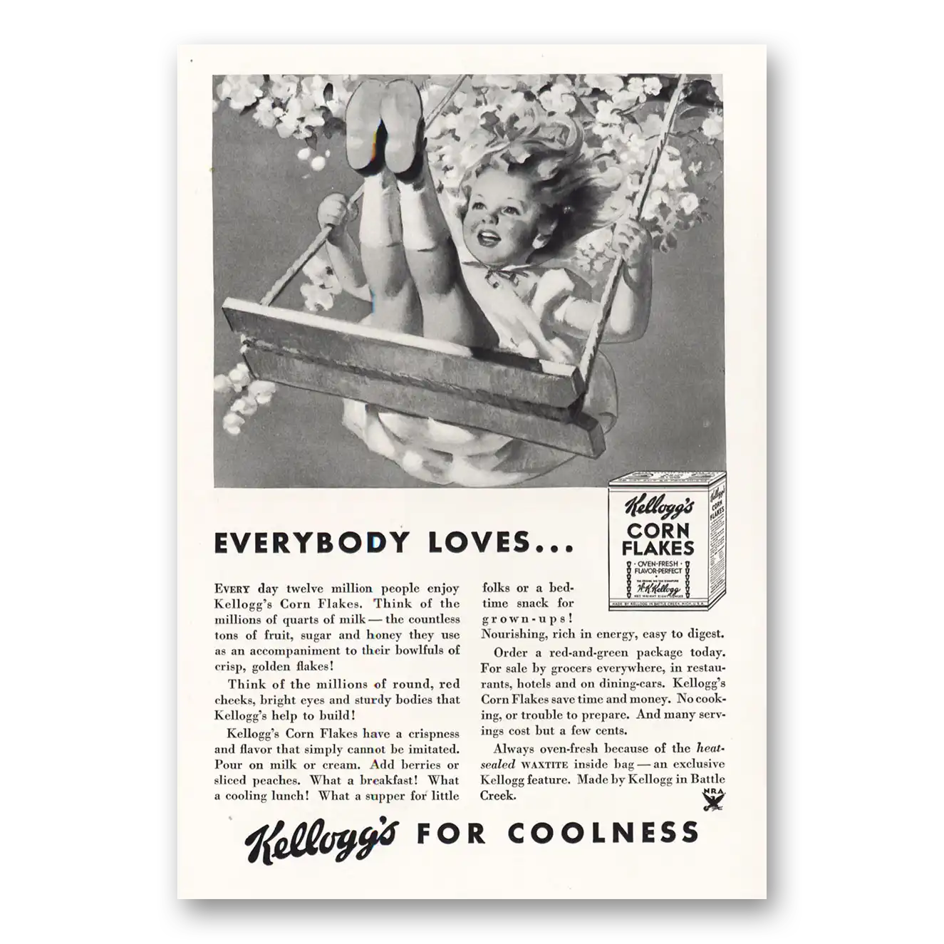 1934 Kelloggs Corn Flakes Everybody Loves Vintage Magazine Print Ad