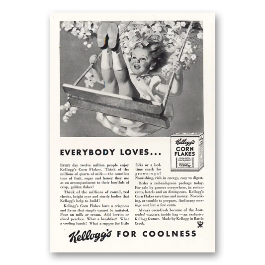 1934 Kelloggs Corn Flakes Everybody Loves Vintage Magazine Print Ad