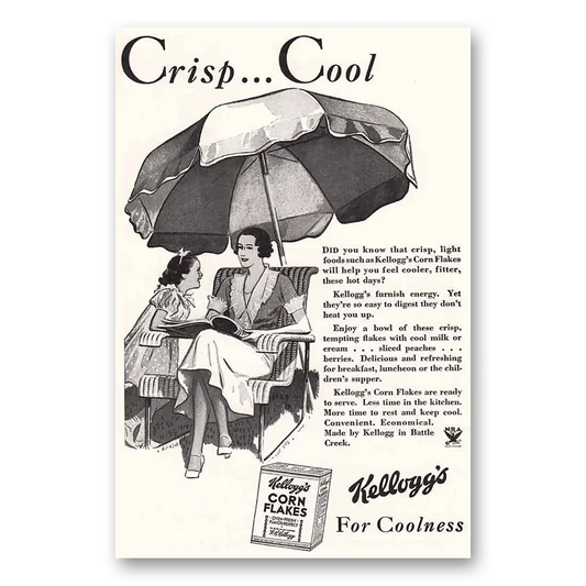 1934 Kelloggs Corn Flakes Crisp Cool Patio Umbrella Vintage Magazine Print Ad