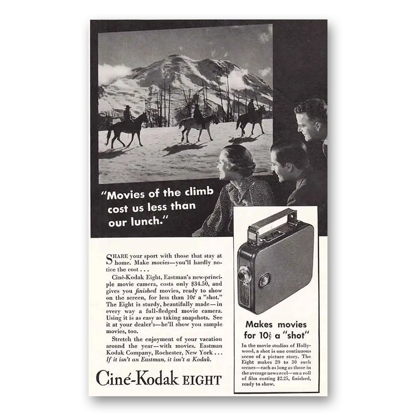 1934 Cine Kodak Eight Camera Movies of the Climb Vintage Magazine Print Ad