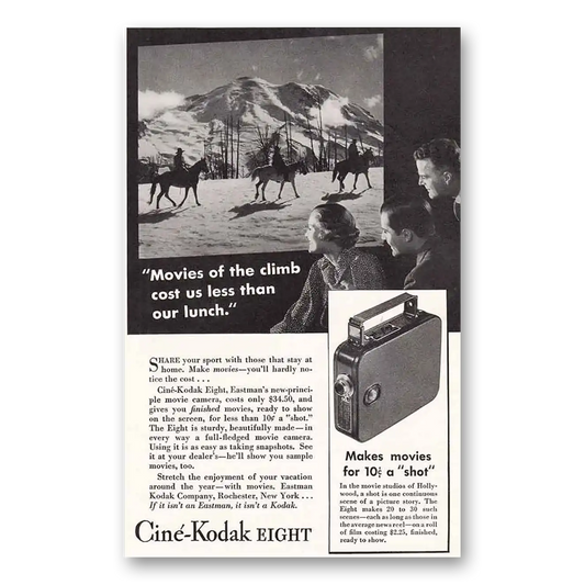 1934 Cine Kodak Eight Camera Movies of the Climb Vintage Magazine Print Ad