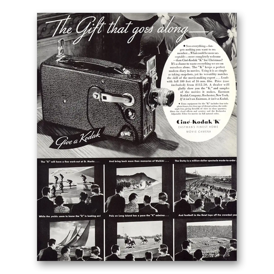 1934 Cine Kodak K Camera Gift That Goes Along Vintage Magazine Print Ad