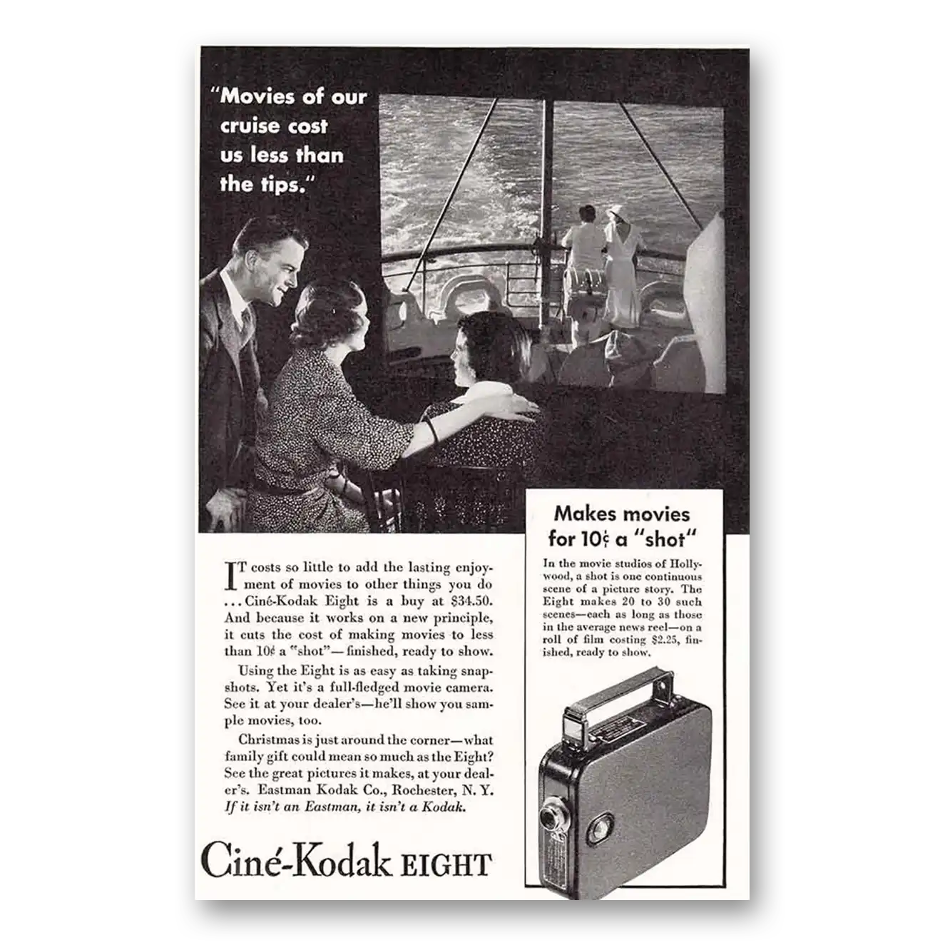 1934 Cine Kodak Eight Camera Movies of Our Cruise Vintage Magazine Print Ad