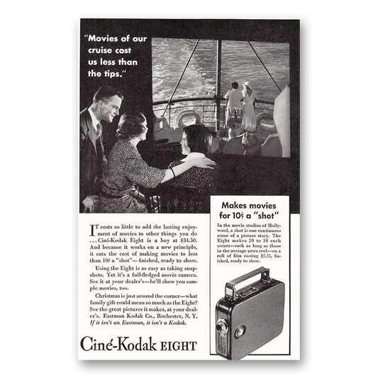 1934 Cine Kodak Eight Camera Movies of Our Cruise Vintage Magazine Print Ad