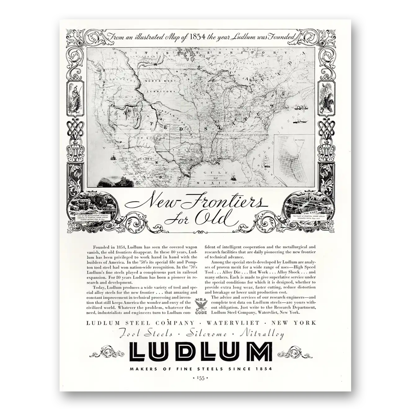 1934 Ludlum Steel New Frontiers for Old Vintage Magazine Print Ad