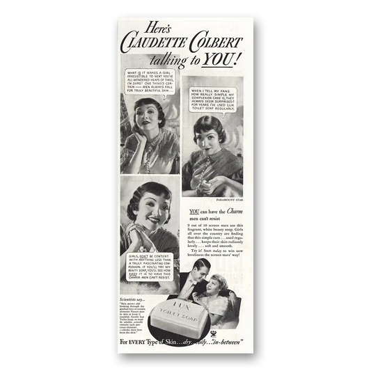 1934 Lux Soap Claudette Colbert Vintage Magazine Print Ad