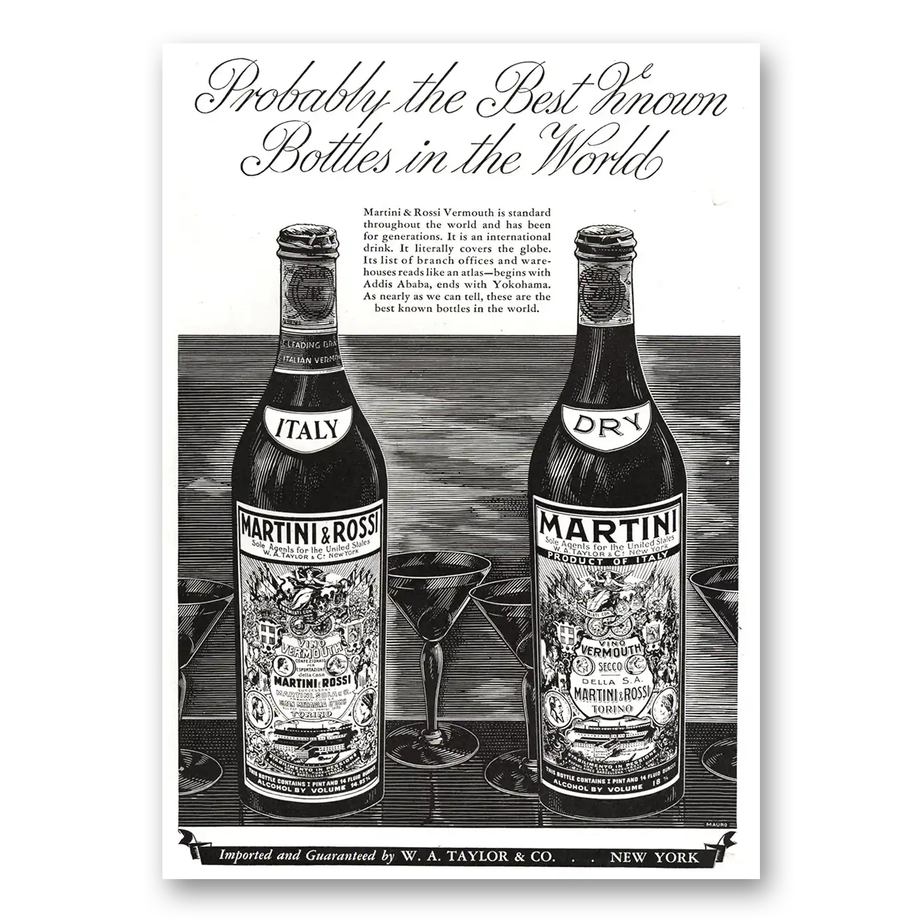 1934 Martini & Rossi Best Known Bottles in the World Vintage Magazine Print Ad