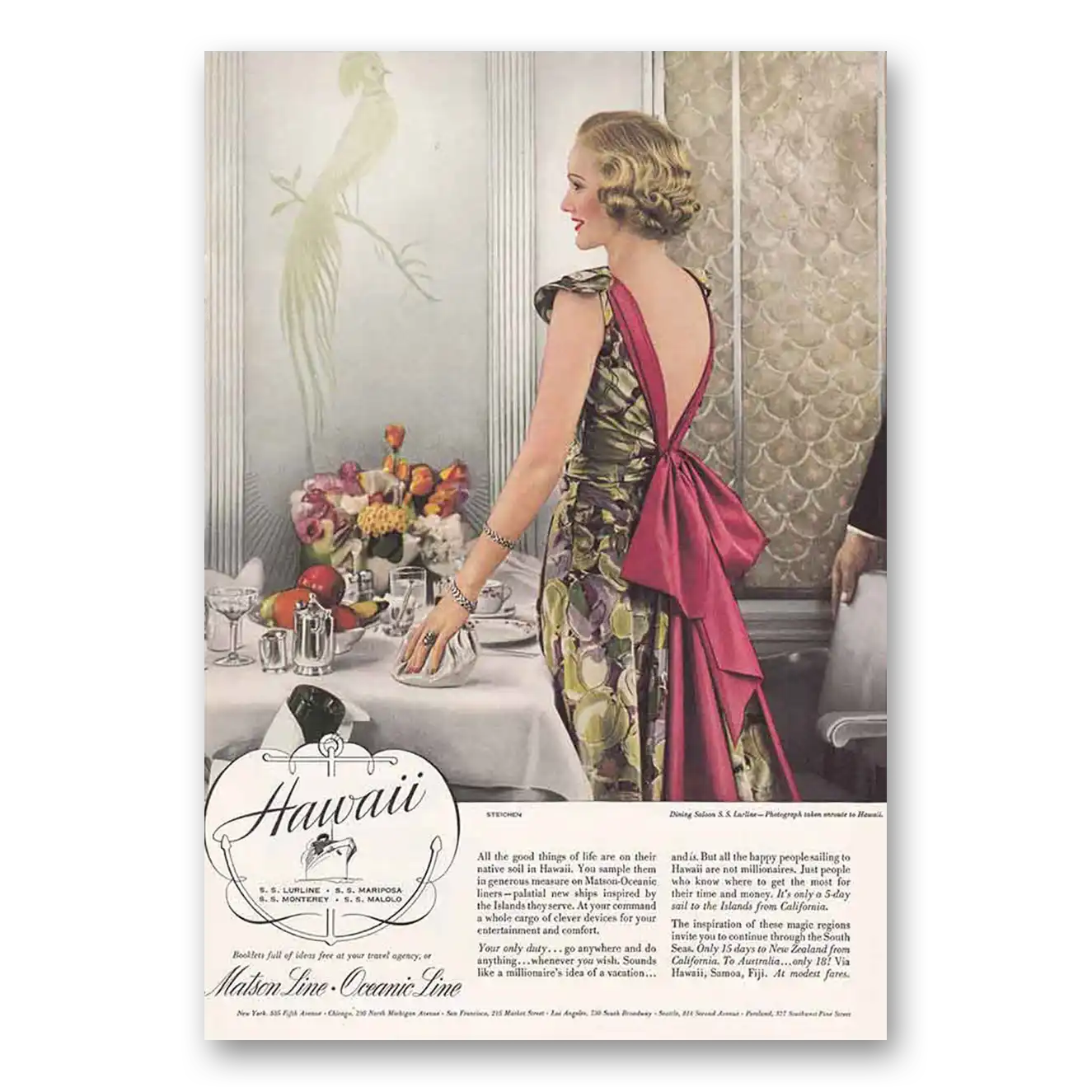 1934 Matson Line Oceanic Line Dining Saloon Vintage Magazine Print Ad