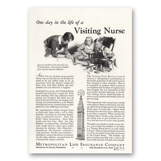 1934 Metropolitan Life Insurance One Day in the Life of Visiting Nurse Vintage Magazine Print Ad