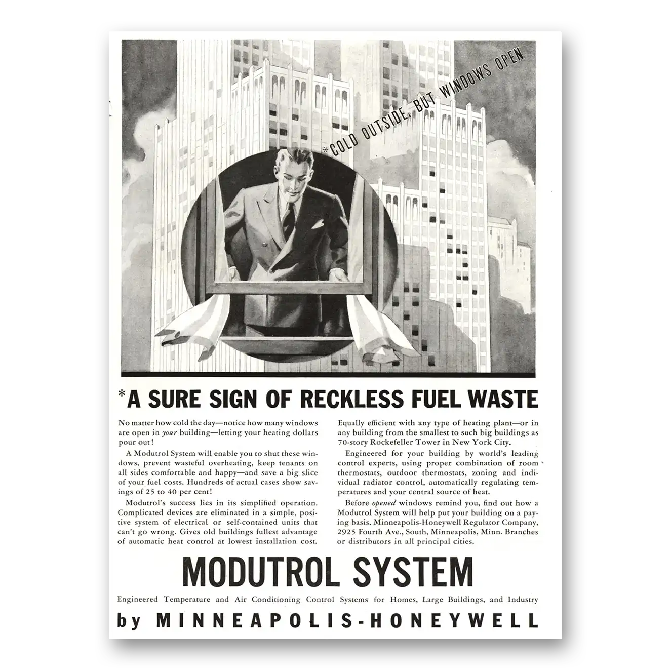 1934 Moduflow Modutrol System Sure Sign Reckless Fuel Waste Vintage Magazine Print Ad