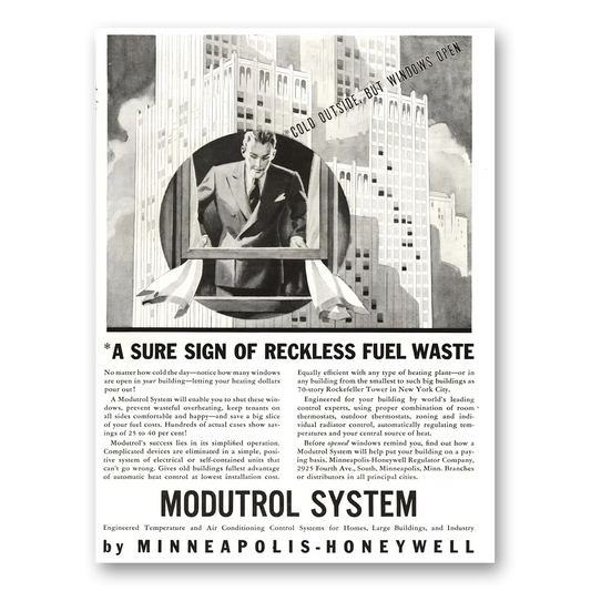 1934 Moduflow Modutrol System Sure Sign Reckless Fuel Waste Vintage Magazine Print Ad