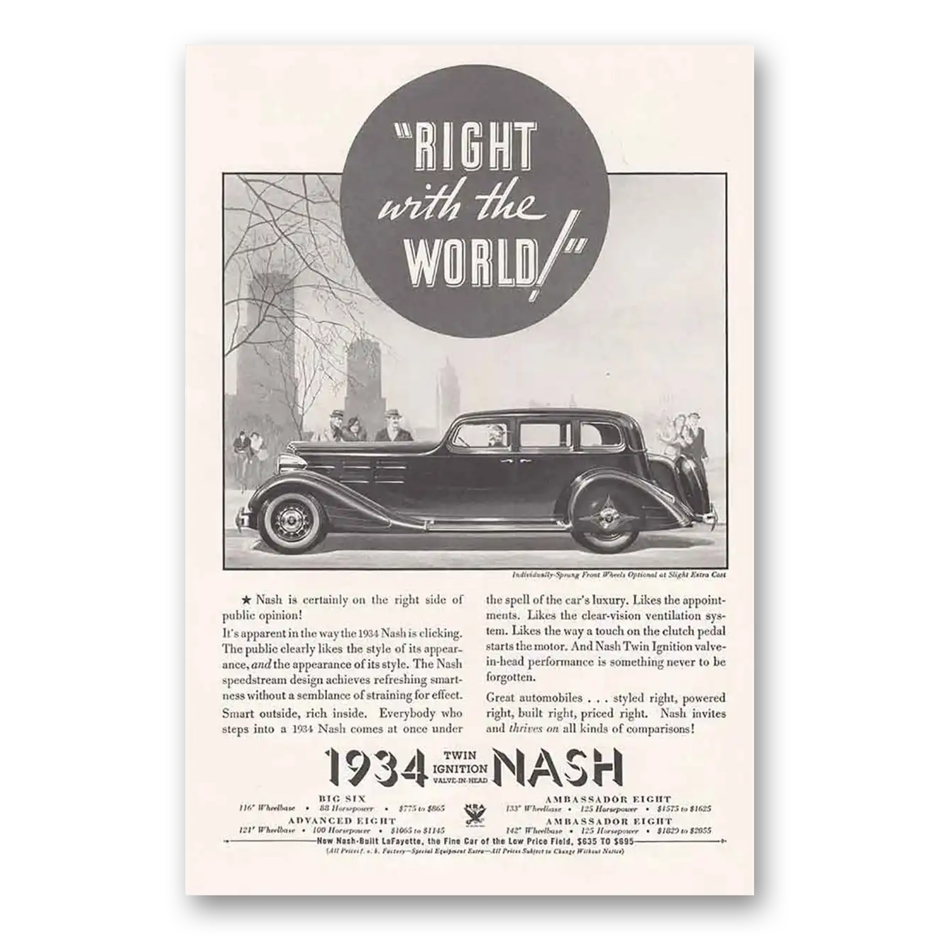 1934 Nash Motors Right with the World Vintage Magazine Print Ad