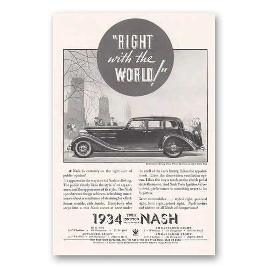 1934 Nash Motors Right with the World Vintage Magazine Print Ad