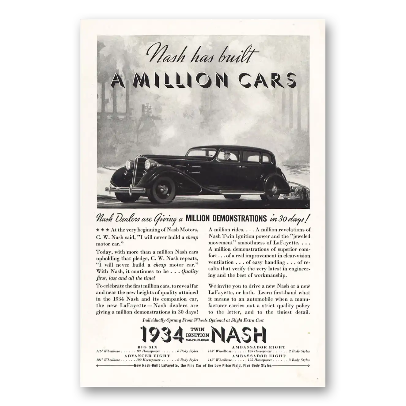 1934 Nash Motors Has Built a Million Cars Demonstrations Vintage Magazine Print Ad