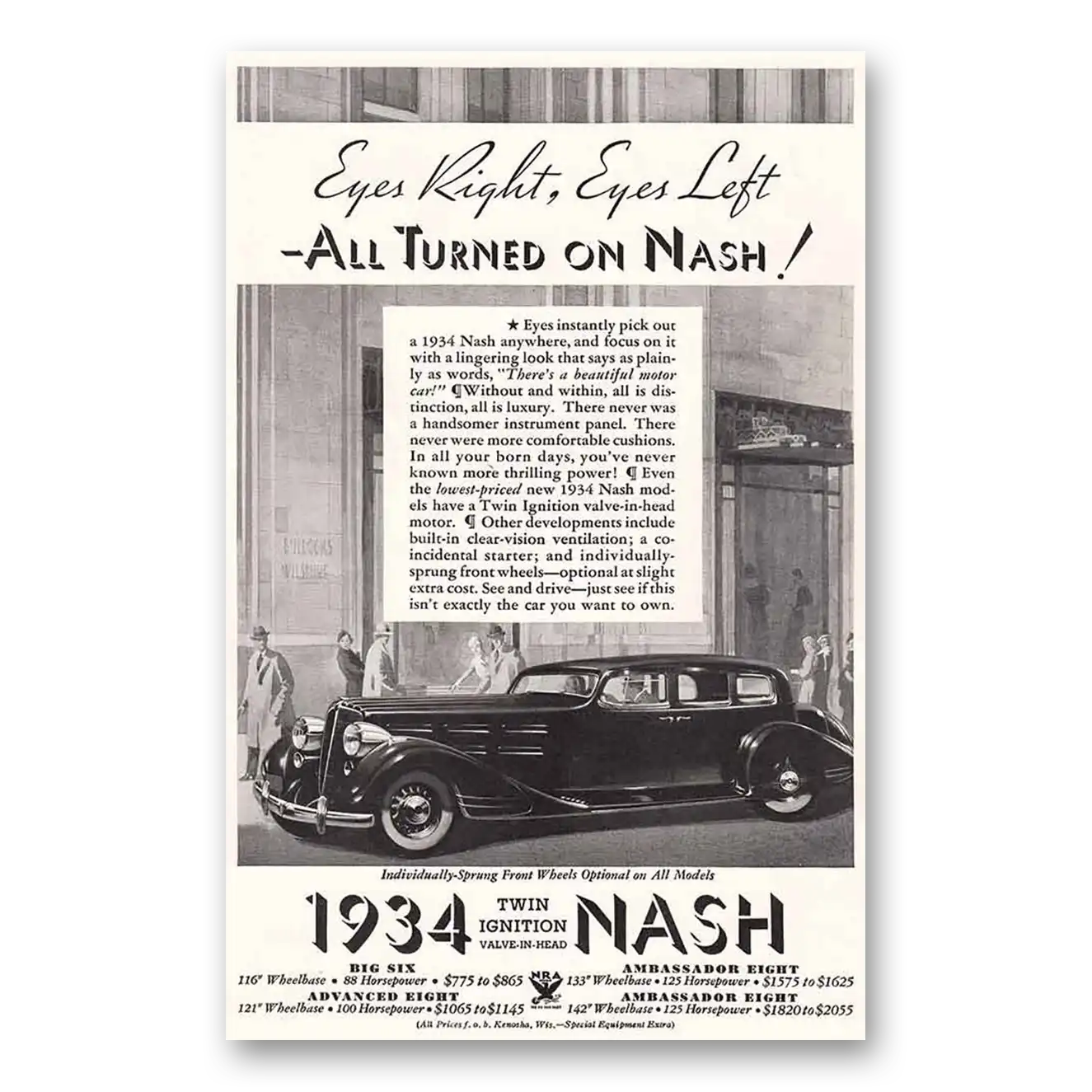 1934 Nash Motors Eyes Right Eyes Left Twin Ignition Vintage Magazine Print Ad