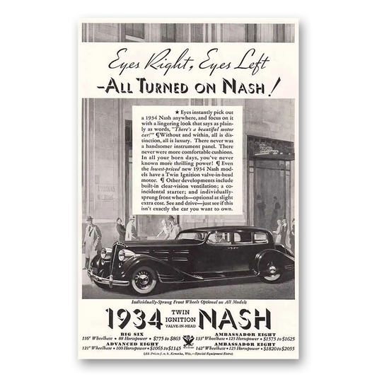 1934 Nash Motors Eyes Right Eyes Left Twin Ignition Vintage Magazine Print Ad