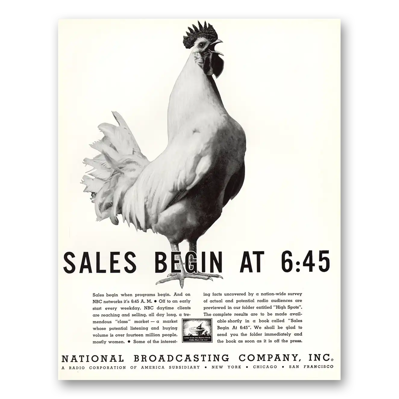 1934 NBC National Broadcasting Sales Begin at 645 Vintage Magazine Print Ad