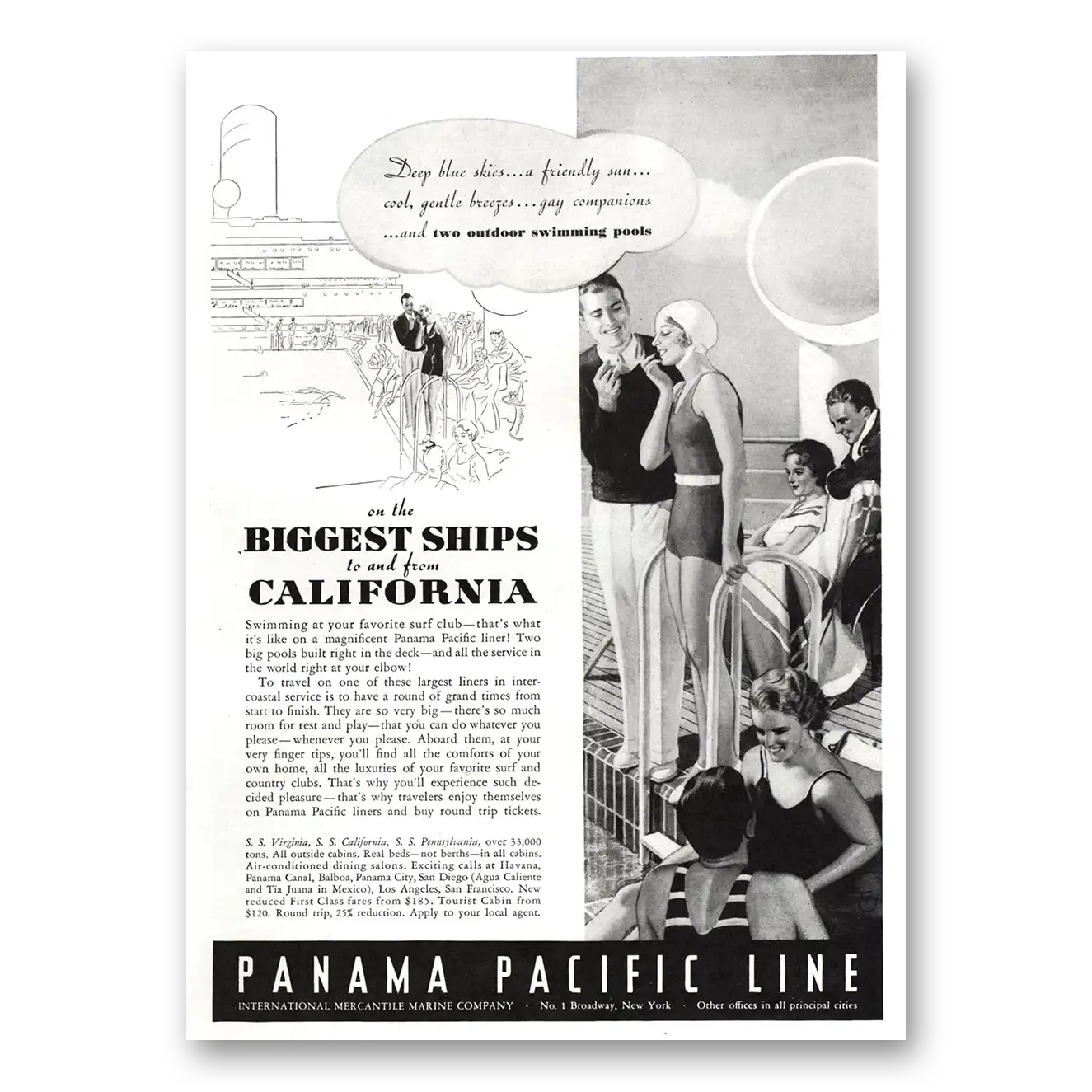 1934 Panama Pacific Line Deep Hue Skies Vintage Magazine Print Ad