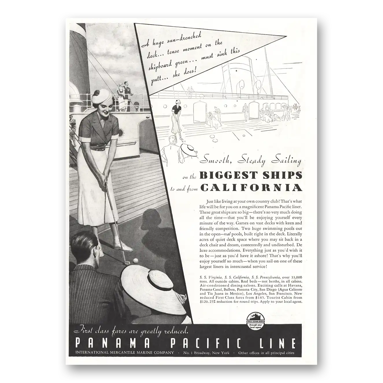 1934 Panama Pacific Line Biggest Ships California Vintage Magazine Print Ad