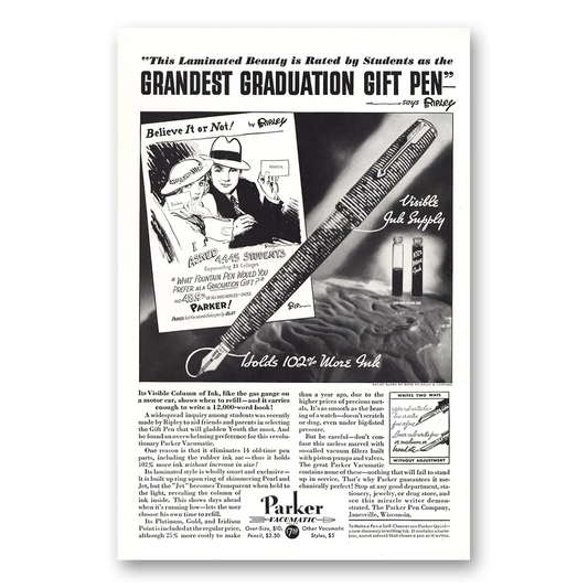 1934 Parker Vacumatic Pen Grandest Graduation Gift Pen Vintage Magazine Print Ad