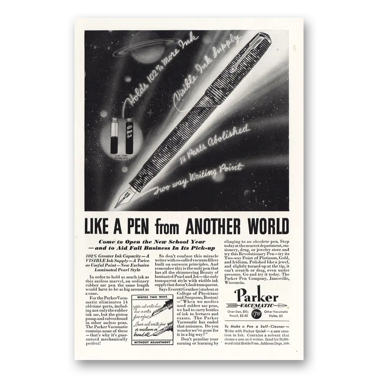 1934 Parker Vacumatic Pen Pen From Another World Vintage Magazine Print Ad