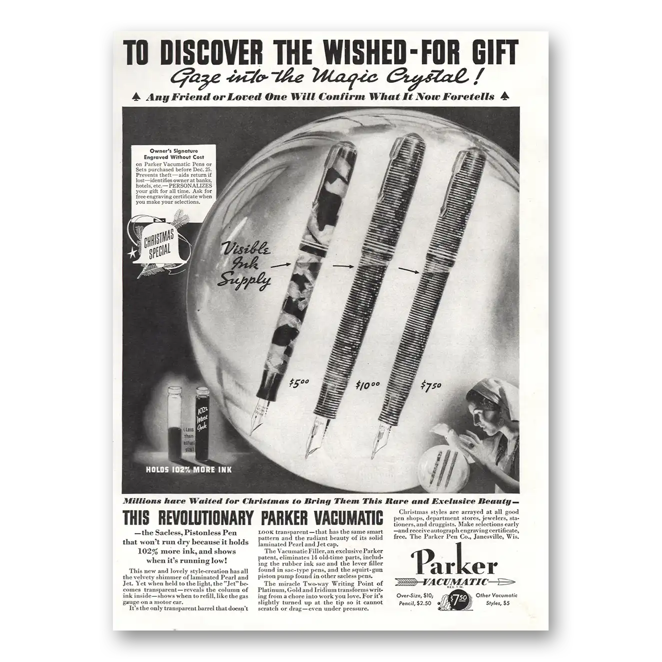 1934 Parker Vacumatic Pen Magic Crystal Vintage Magazine Print Ad