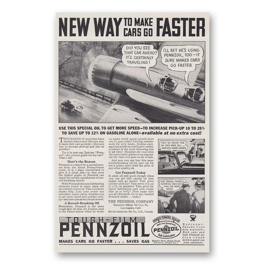 1934 Pennzoil New Way to Make Cars Go Faster Vintage Magazine Print Ad