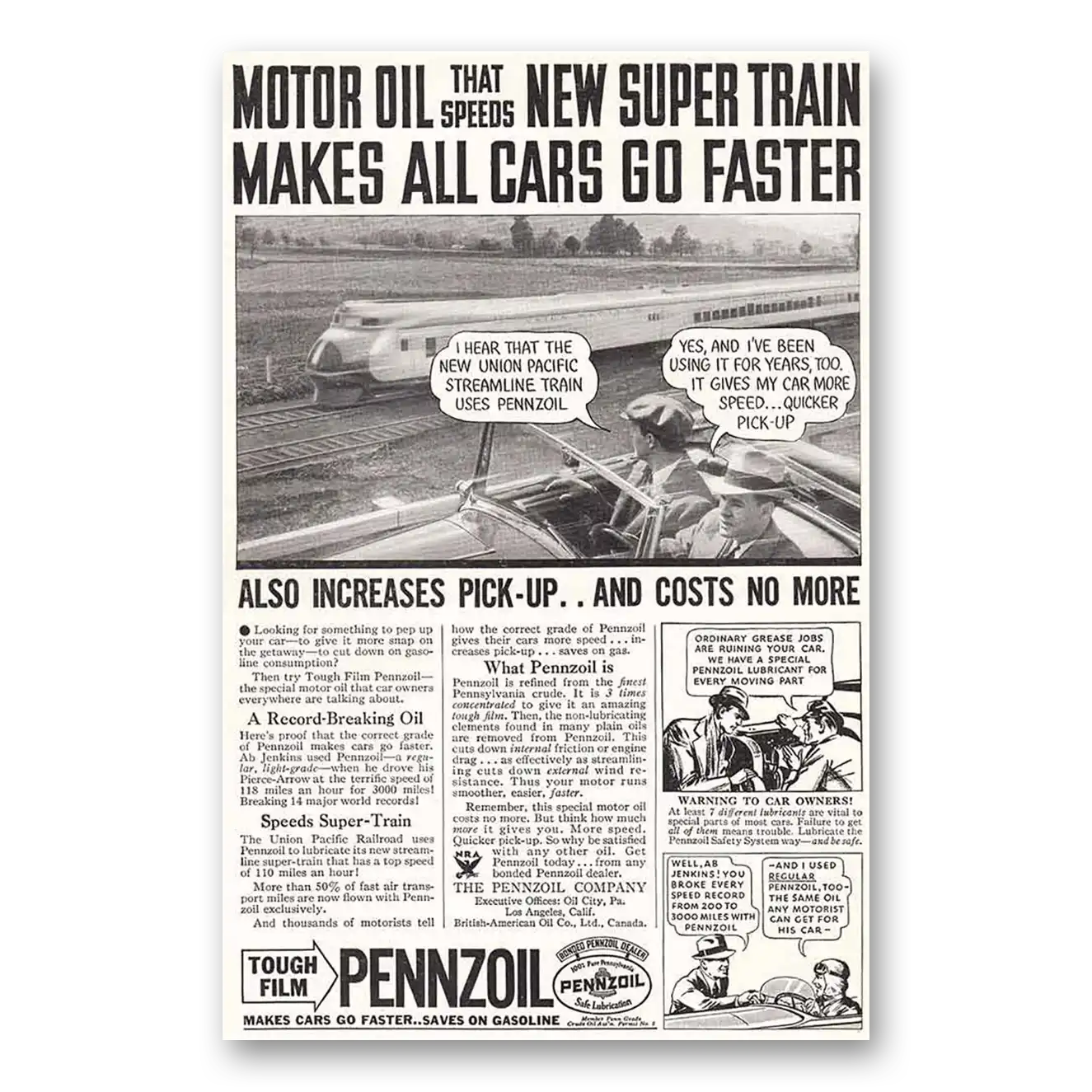 1934 Pennzoil Streamline Train Vintage Magazine Print Ad