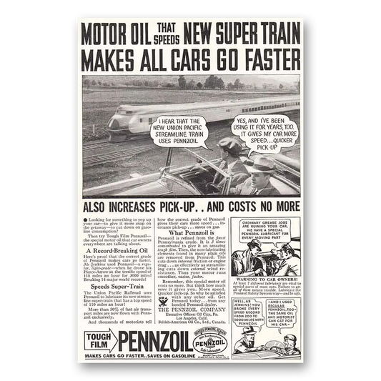 1934 Pennzoil Streamline Train Vintage Magazine Print Ad