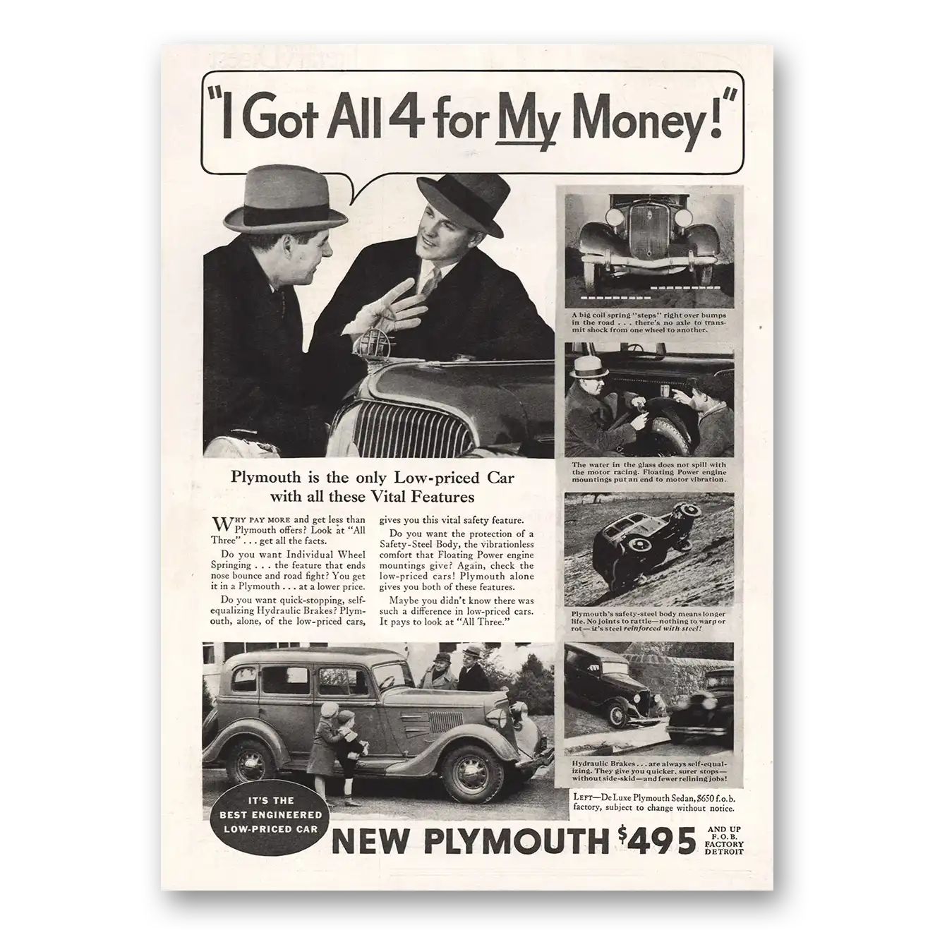 1934 Plymouth Got All 4 Vintage Magazine Print Ad